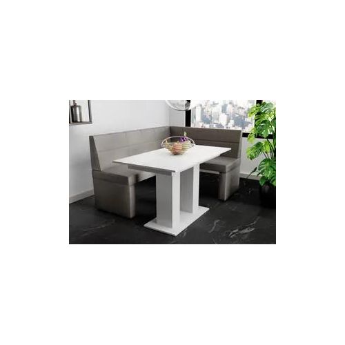 Eckbankgruppe 196x142 cm BLAKE XL L Kunstleder Grau / Esstisch DANTE Weiß