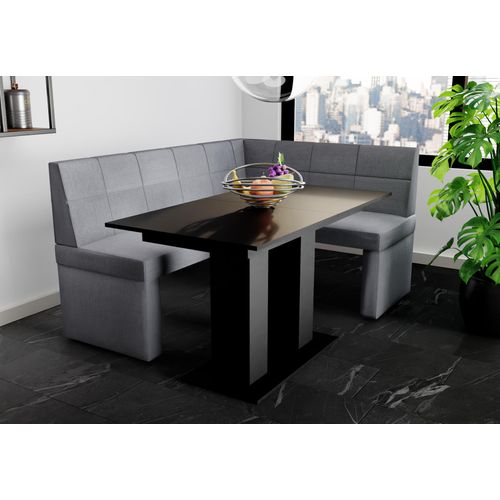 Eckbankgruppe 168x128 cm BLAKE L Stoff Soro Grau / Esstisch DANTE Schwarz