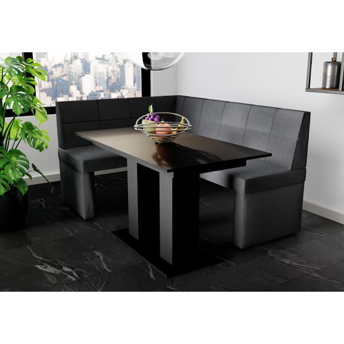 Eckbankgruppe 196x142 cm BLAKE XL R Stoff Soro Anthrazit/ Esstisch DANTE Schwarz