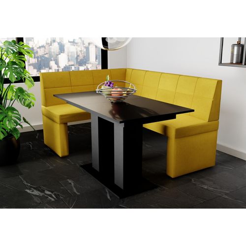 Eckbankgruppe 196x142 cm BLAKE XL R Stoff Soro Gelb / Esstisch DANTE Schwarz