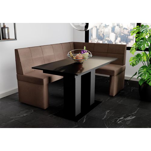 Eckbankgruppe 196x142 cm BLAKE XL L Stoff Soro Braun / Esstisch DANTE Schwarz