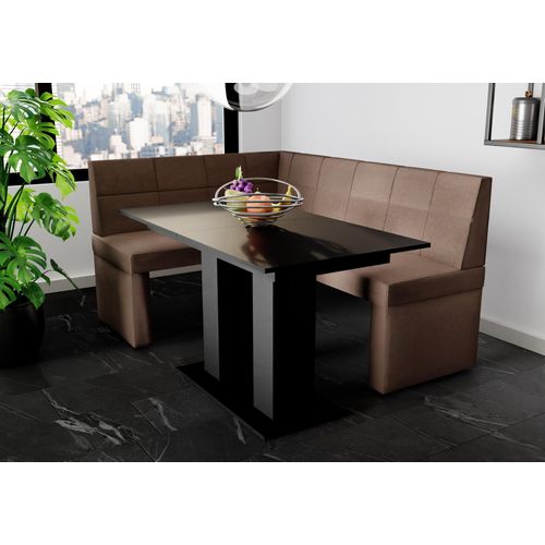 Eckbankgruppe 196x142 cm BLAKE XL R Stoff Soro Braun / Esstisch DANTE Schwarz
