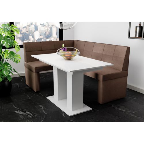 Eckbankgruppe 196x142 cm BLAKE XL R Stoff Soro Braun / Esstisch DANTE Weiß