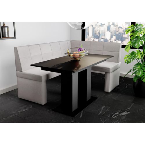 Eckbankgruppe 196x142 cm BLAKE XL L Stoff Soro Lichtgrau / Esstisch DANTE Schwarz