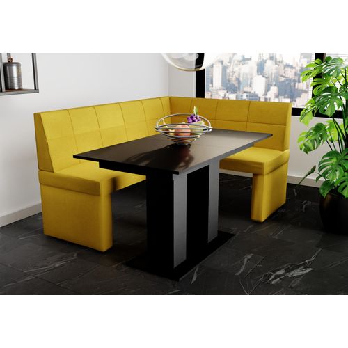 Eckbankgruppe 196x142 cm BLAKE XL L Stoff Soro Gelb / Esstisch DANTE Schwarz