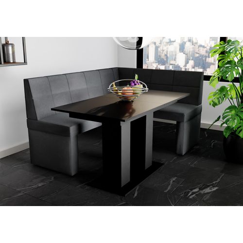 Eckbankgruppe 168x128 cm BLAKE L Stoff Soro Anthrazit / Esstisch DANTE Schwarz