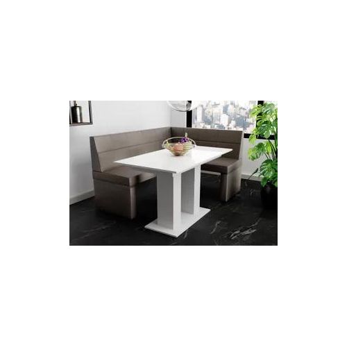 Eckbankgruppe 196x142 cm BLAKE XL L Kunstleder Grafit / Esstisch DANTE Weiß HGL