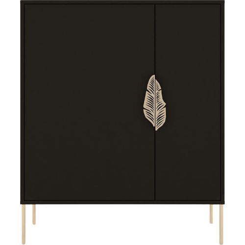 Merlin mit dekorativem Griff / Schuhschrank / Kommode Mit Goldenen Details / 100 Cm / Schwarz