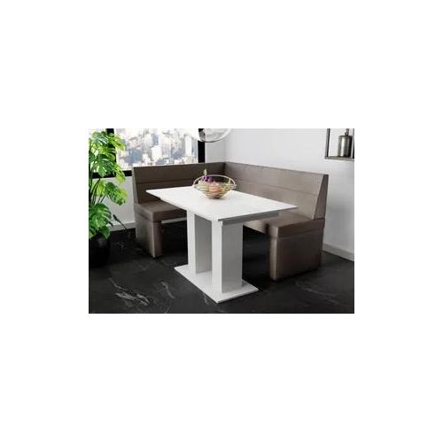 Eckbankgruppe 196x142 cm BLAKE XL R Kunstleder Grafit / Esstisch DANTE Weiß