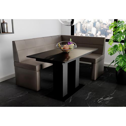 Eckbankgruppe 168x128 cm BLAKE L Kunstleder Grafit / Esstisch DANTE Schwarz