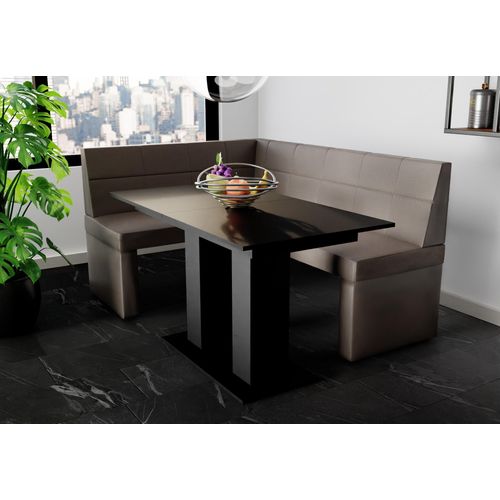 Eckbankgruppe 196x142 cm BLAKE XL R Kunstleder Grafit / Esstisch DANTE Schwarz