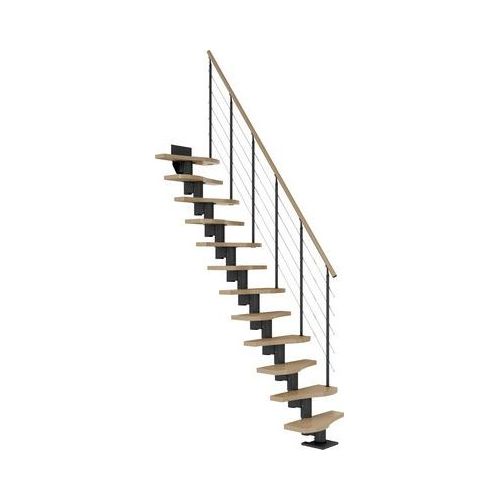 Pertura Mittelholmtreppe Raumspartreppe Vaia Anthrazit Variabel variabel 1/4 gewendelt unten links/rechts Gerade 64 cm Stabgeländer Ahorn Leimholz Lackiert 12 Stufen / 13 Steigungen