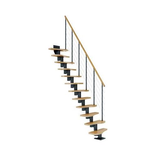 Pertura Mittelholmtreppe Raumspartreppe Vaia Anthrazit Variabel variabel 1/4 gewendelt unten links/rechts Gerade 64 cm Stabgeländer Eiche Leimholz Lackiert 12 Stufen / 13 Steigungen
