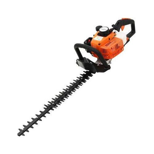 Orangefarbene Benzin-Heckenschere mit doppelseitigem Messer 722 mm 180-Grad-Schwenkgriff 750 W