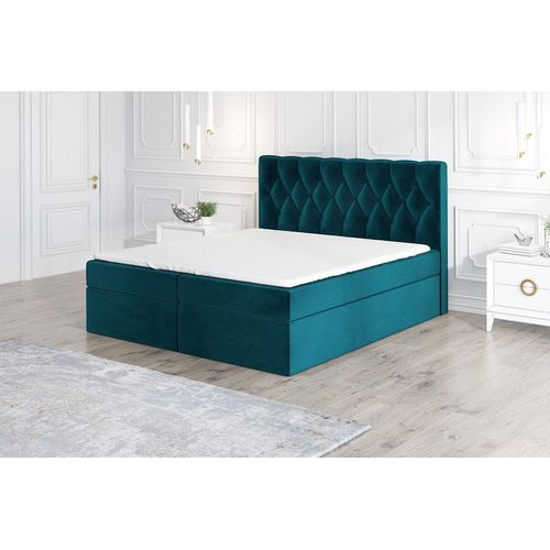 Boxspringbett EIRIK 160 x 200 mit 2 Bettkästen, Bonell-Matratze und Topper. Farbe: Grün