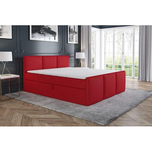 Boxspringbett RON 180x200 cm mit 2 Bettkästen, Bonell-Matratze und Topper. Farbe: Rot.