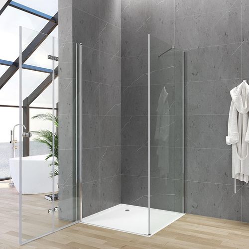 Duschkabine 80x90x187 cm Faltbare Dusche mit Seitenwand Klarglas Chromoptik