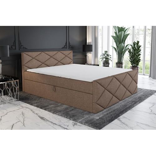 Boxspringbett LUXA 200x200 mit 2 Bettkästen, Bonell-Matratze und Topper. Farbe: Braun.