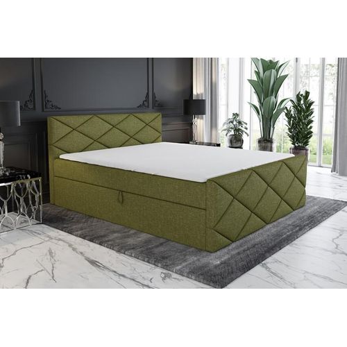 Boxspringbett LUXA 200x200 mit 2 Bettkästen, Bonell-Matratze und Topper. Farbe: Grün.