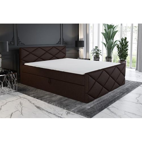 Boxspringbett LUXA 200x200 mit 2 Bettkästen, Bonell-Matratze und Topper. Farbe: Dunkelbraun.