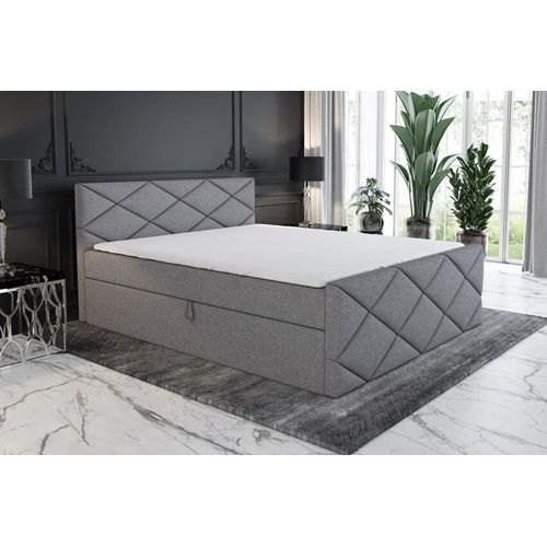 Boxspringbett LUXA 200x200 mit 2 Bettkästen, Bonell-Matratze und Topper. Farbe: Grau.