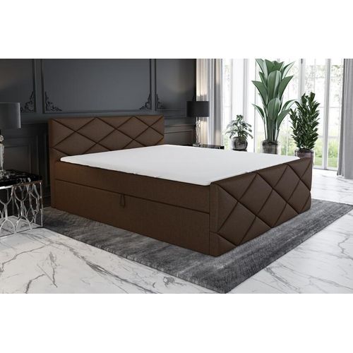 Boxspringbett LUXA 200x200 mit 2 Bettkästen, Bonell-Matratze und Topper. Farbe: Braun.