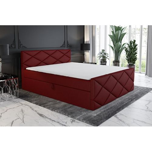 Boxspringbett LUXA 200x200 mit 2 Bettkästen, Bonell-Matratze und Topper. Farbe: Dunkelrot.