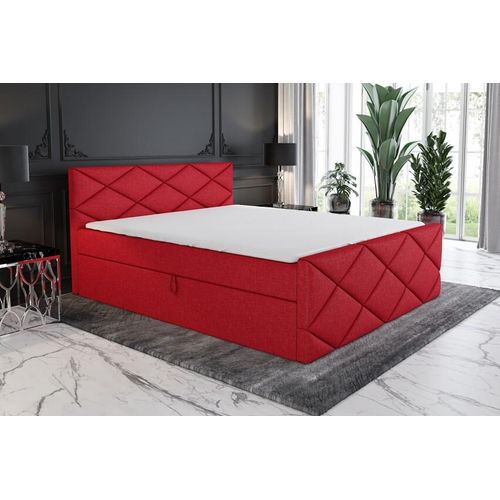 Boxspringbett AXU 180x200 mit 2 Bettkästen, Bonell-Matratze und Topper. Farbe: Rot.