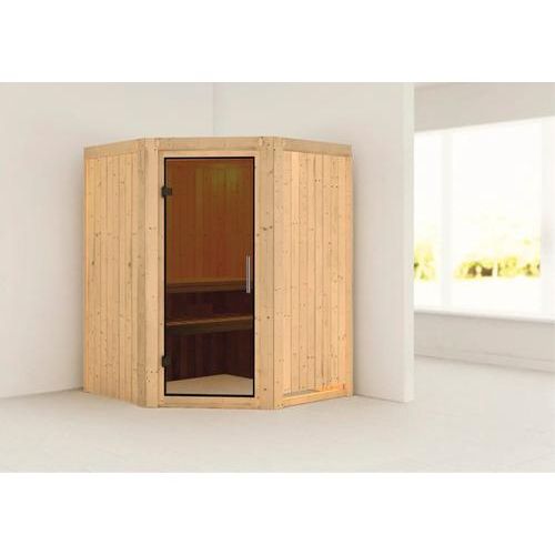 Plug & Play Sauna Karibu Kanja ohne Ofen ohne Dachkranz mit graphitfarbiger Ganzglastüre