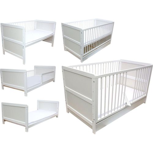 Kinderbett Juniorbett Beistellbett 140x70 cm 3in1 weiß mit Matratze und Schublade