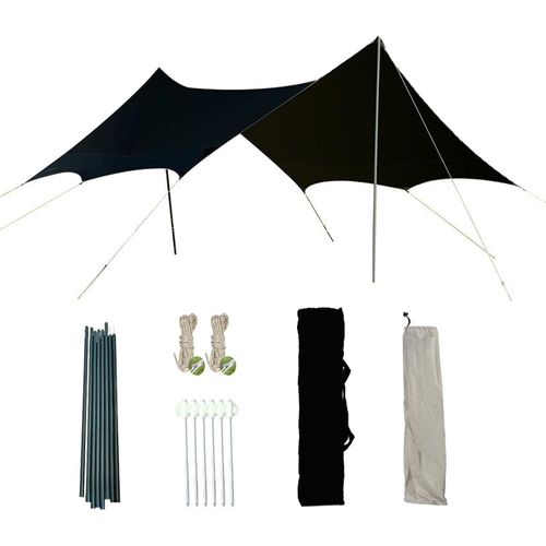Campingzelt, Partyzelt im Freien, Picknickausrüstung, 4,4 x 3,4 x 2,2 m, Sonnen- und Windschutz, geeignet für Camping, Strand, Garten,Schwarz
