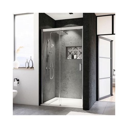 Schiebetür für Nische Breuer Panorama 120 cm Anschlag links Dekor Intima Profilfarbe chrom