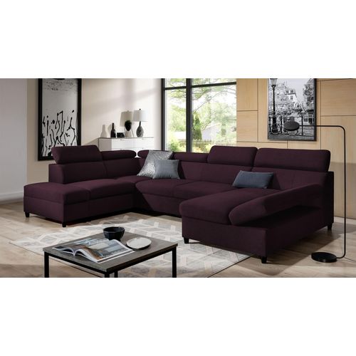 Wohnlandschaft Schlafsofa Sofa ANTON in Stoff Esito Violett Ottomane Rechts
