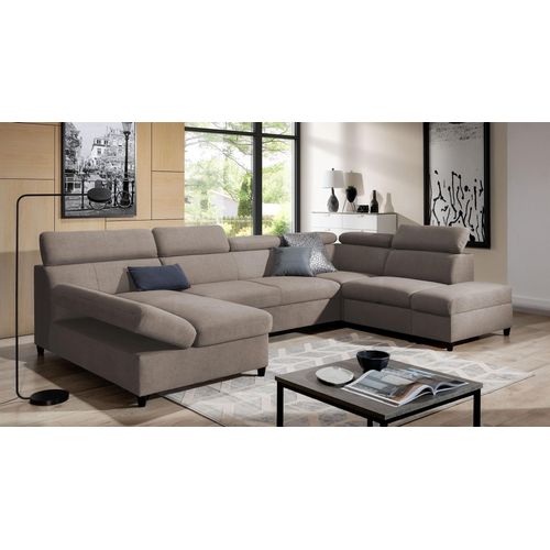 Wohnlandschaft Schlafsofa Sofa ANTON in Stoff Esito Sand Ottomane Links