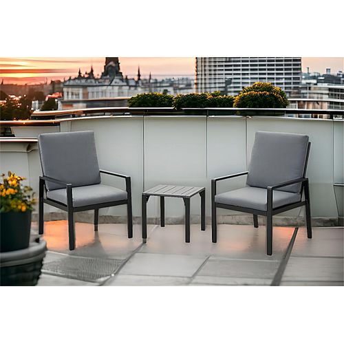 MeXo Gartenmöbel-Sets Essgruppe mit dicke Kissen & Teetisch für 2 Personen, Outdoor Indoor, Balkon/Garten/Terrasse (Sitzgruppe, Aluminiumrahmen)