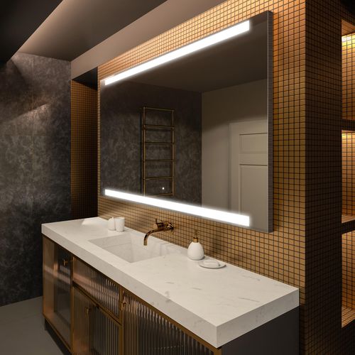 Artforma Badspiegel 190x90 cm - mit LED Beleuchtung - LED Farbe Kaltweiß 7000K - Individuell Nach Maß - Beleuchtet Wandspiegel Lichtspiegel Badezimmerspiegel | Lichtschalter: Touch Schalter |LED047 Image