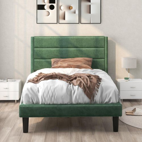 Grün 90x200cm Polsterbett Samt (Ohne Matratze) Bettgestell mit Lattenrost & Kopfteil, gepolstertes Doppelbett, Textilbezug Jugendbett