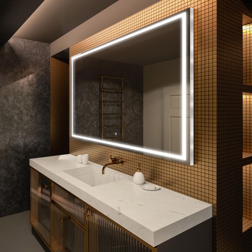 Artforma Badspiegel 170x50 cm - mit LED Beleuchtung - LED Farbe Kaltweiß 7000K - Individuell Nach Maß - Beleuchtet Wandspiegel Lichtspiegel Badezimmerspiegel | Lichtschalter: Touch Schalter |LED049 Image