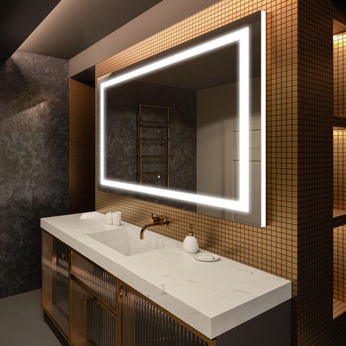 Artforma Badspiegel 70x60 cm - mit LED Beleuchtung - LED Farbe Kaltweiß 7000K - Individuell Nach Maß - Beleuchtet Wandspiegel Lichtspiegel Badezimmerspiegel | Lichtschalter: Touch Schalter |LED015 Image