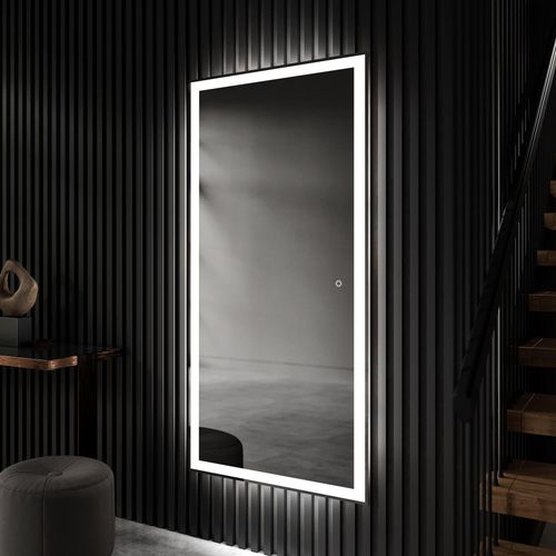 Artforma Badspiegel 90x170 cm - mit LED Beleuchtung - Großer Wandspiegel mit LED Beleuchtung - LED Farbe Kaltweiß 7000K - Individuell Nach Maß - Beleuchtet Wandspiegel Lichtspiegel Badezimmerspiegel | Lichtschalter: Sensor |PIO001