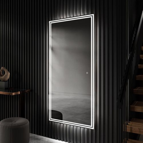 Artforma Badspiegel 100x200 cm - mit LED Beleuchtung - Großer Wandspiegel mit LED Beleuchtung - LED Farbe Kaltweiß 7000K - Individuell Nach Maß - Beleuchtet Wandspiegel Lichtspiegel Badezimmerspiegel | Lichtschalter: Sensor |PIO057