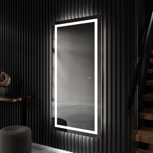 Artforma Badspiegel 90x110 cm - mit LED Beleuchtung - Großer Wandspiegel mit LED Beleuchtung - LED Farbe Kaltweiß 7000K - Individuell Nach Maß - Beleuchtet Wandspiegel Lichtspiegel Badezimmerspiegel | Lichtschalter: Sensor |PIO015