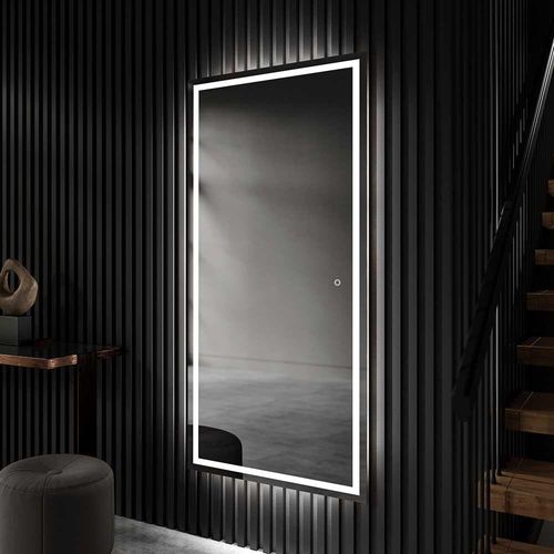 Artforma Badspiegel 100x160 cm - mit LED Beleuchtung - Großer Wandspiegel mit LED Beleuchtung - LED Farbe Kaltweiß 7000K - Individuell Nach Maß - Beleuchtet Wandspiegel Lichtspiegel Badezimmerspiegel | Lichtschalter: Sensor |PIO049