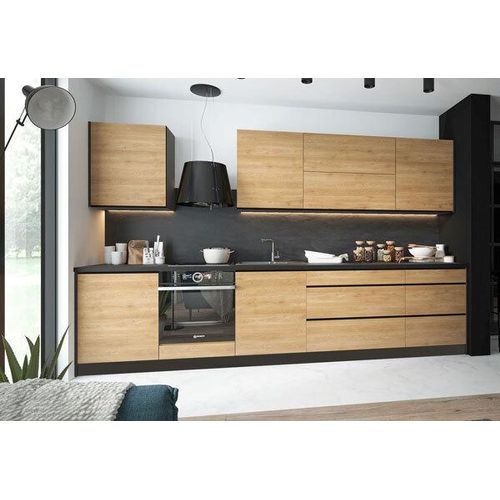 Küchenzeile TREVISO mit Arbeitsplatte 335cm HETTICH Vollauszug lava Front Pembroke - schwarz matt