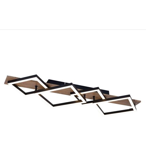 LED Deckenlampe, Metall, schwarz, Holzoptik, L 82 cm