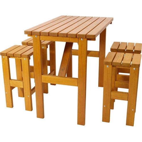 DEGAMO Barset Sitzgruppe Stehtisch Set VILLACH 5-teilig (4x Barhocker, 1x Bartisch 125x80cm), Kiefer massiv 40mm hell lackiert, Innen und Außen