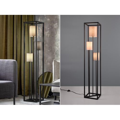 LED Stehlampe modern ausgefallen Metall Schwarz Stoff Naturfarben, Höhe 153cm