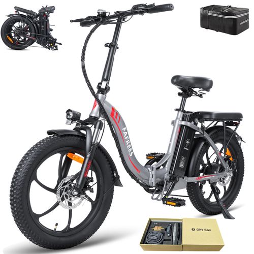 E-bike klapprad 20 zoll Rostfreie Aluminiumlegierung Wasserdicht IPX5 36 V 16 Ah 576 Wh bis zu 100 - 130 km Pedelec 7 Gang, Grau