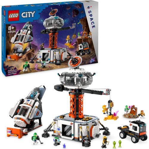 LEGO City Raumbasis mit Startrampe, Raumstation-Spielzeug mit Weltraum-Fahrzeug und Raumschiff für Kinder, Set mit 6 Minifiguren, Roboter und Alien-Figuren, Geschenk für Jungs und Mädchen 60434