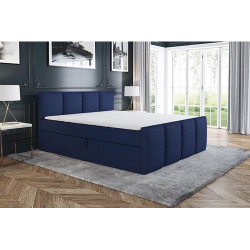 Boxspringbett ECOS 180x200 mit 2 Bettkästen, Bonell-Matratze und Topper. Farbe: Blau.